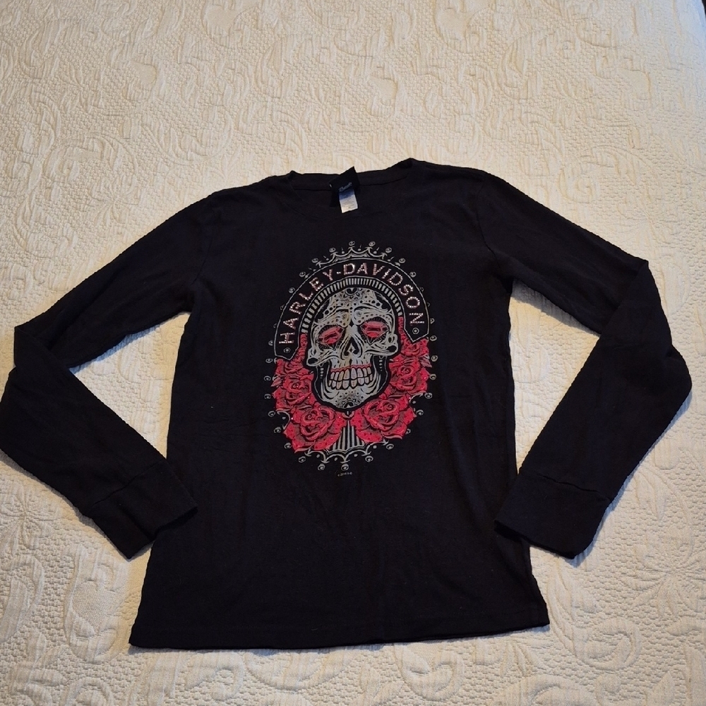 Harley Davidson women's Medium long sleeve black/red shirt Manchester, NH VGUC